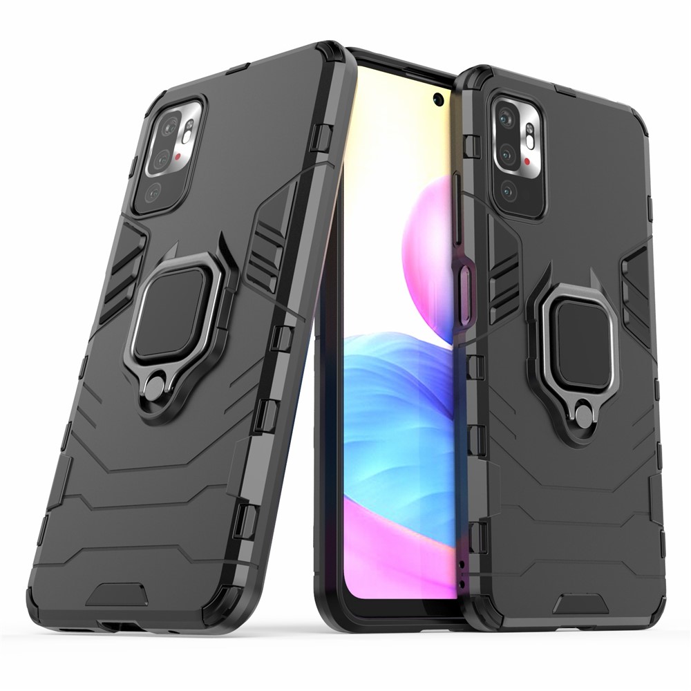 Cool Guard 2-in-1 Ring Holder Kickstand PC TPU Hybrid Case for Xiaomi Redmi Note 10 5G - Black-2