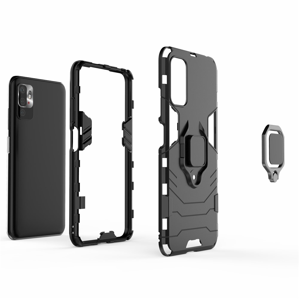 Cool Guard 2-in-1 Ring Holder Kickstand PC TPU Hybrid Case for Xiaomi Redmi Note 10 5G - Black-3