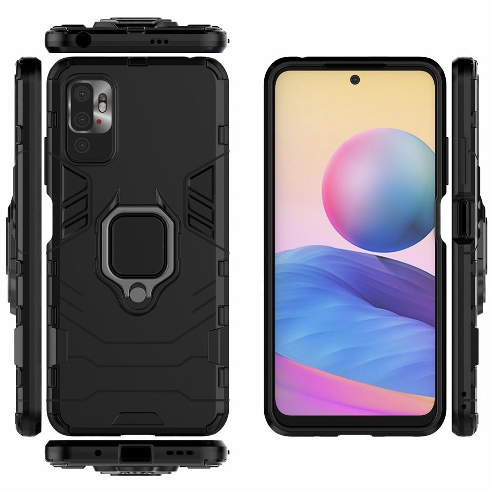Cool Guard 2-in-1 Ring Holder Kickstand PC TPU Hybrid Case for Xiaomi Redmi Note 10 5G - Black-4