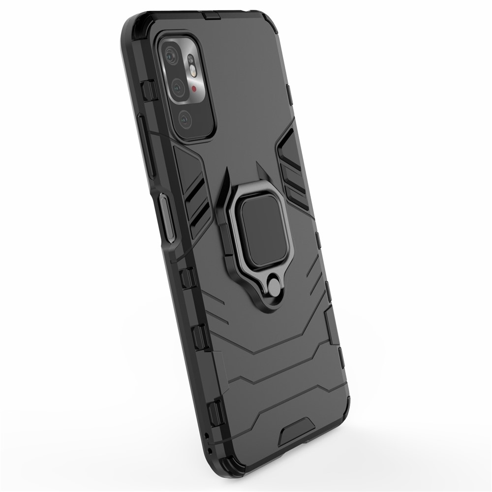 Cool Guard 2-in-1 Ring Holder Kickstand PC TPU Hybrid Case for Xiaomi Redmi Note 10 5G - Black-6