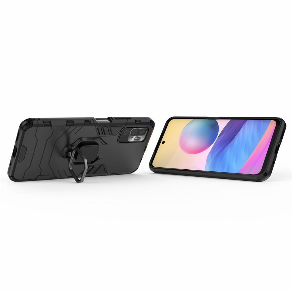 Cool Guard 2-in-1 Ring Holder Kickstand PC TPU Hybrid Case for Xiaomi Redmi Note 10 5G - Black-7
