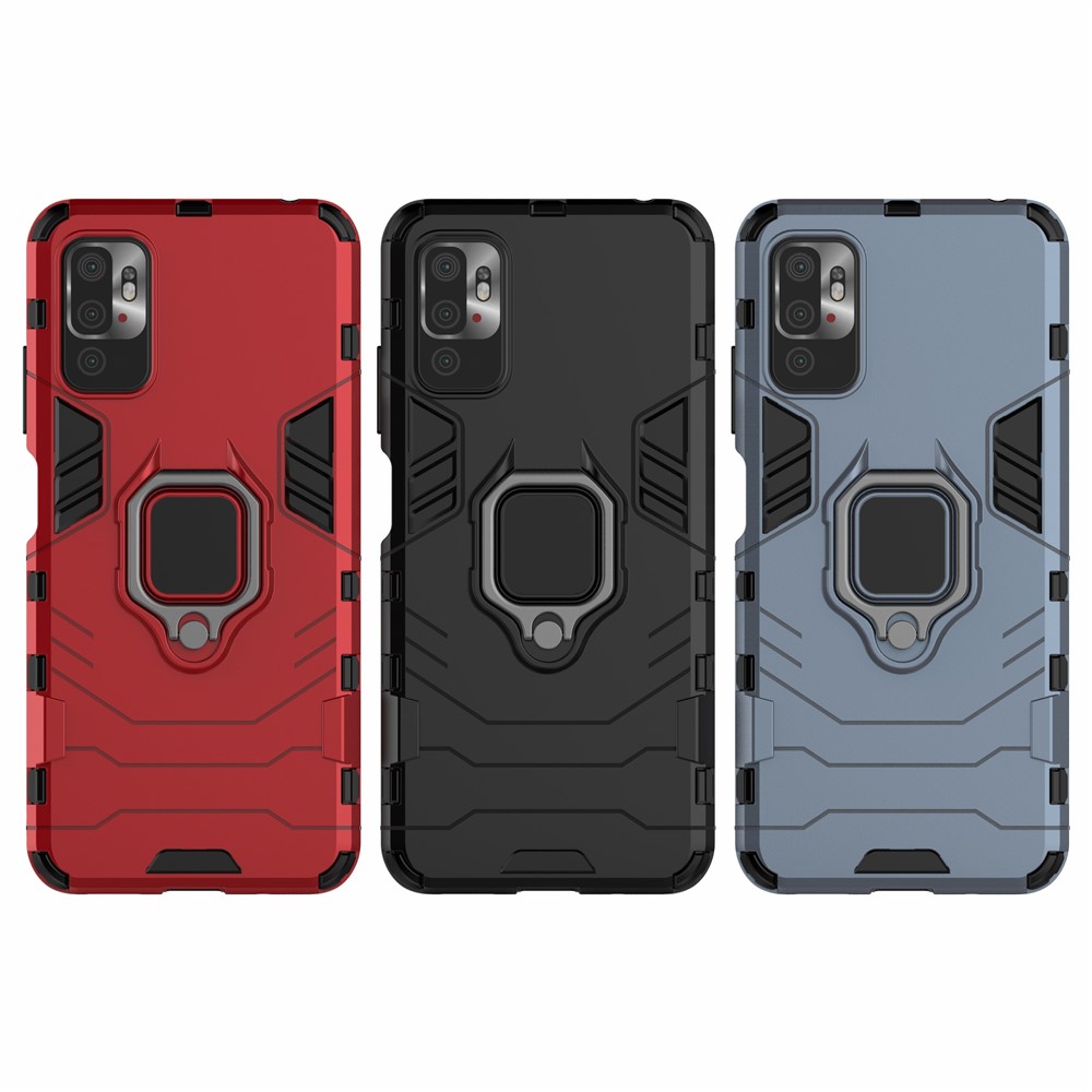 Cool Guard 2-in-1 Ring Holder Kickstand PC TPU Hybrid Case for Xiaomi Redmi Note 10 5G - Black-8
