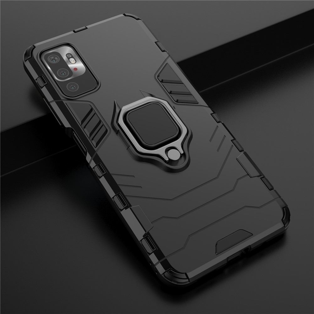 Cool Guard 2-in-1 Ring Holder Kickstand PC TPU Hybrid Case for Xiaomi Redmi Note 10 5G - Black-9