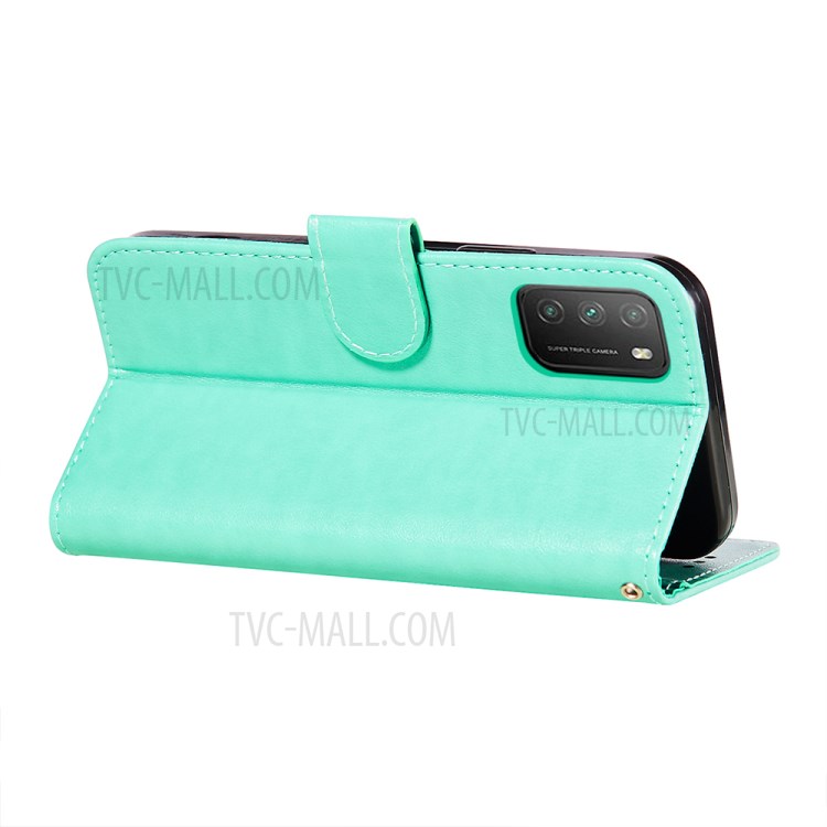 Imprint Mandala Flower Leather Wallet Cover Case for Xiaomi Poco M3/Redmi 9T - Green-7