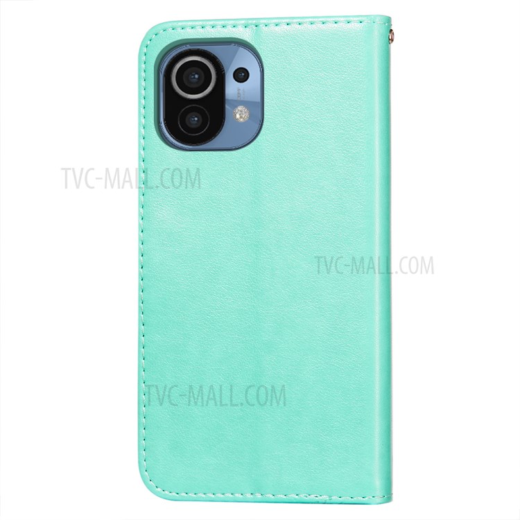 Imprint Mandala Flower Leather Wallet Phone Case for Xiaomi Mi 11 - Green-3