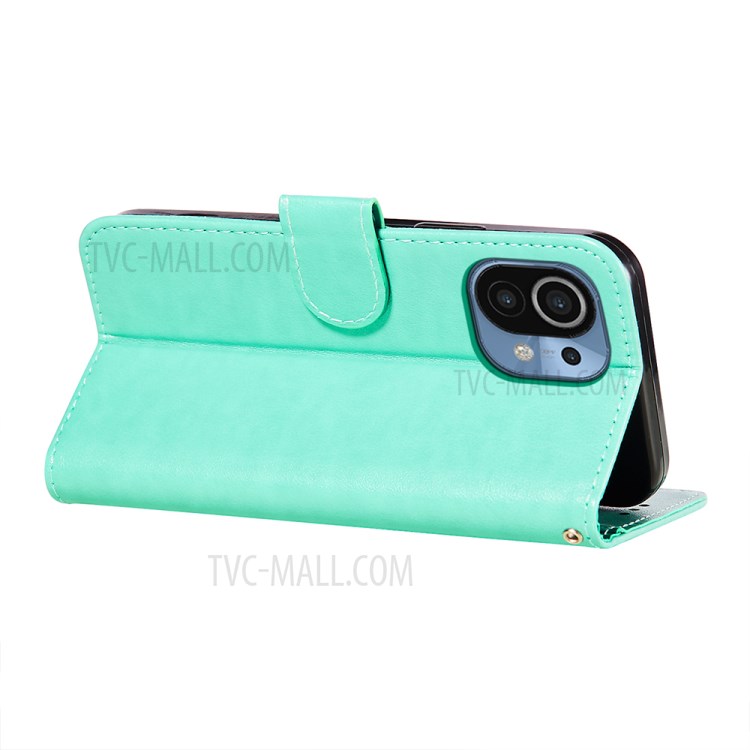 Imprint Mandala Flower Leather Wallet Phone Case for Xiaomi Mi 11 - Green-8
