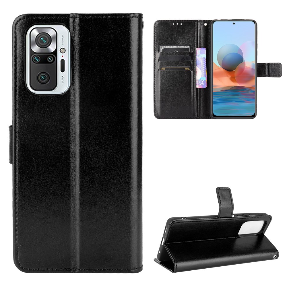 Crazy Horse Wallet Leather Stand Case for Xiaomi Redmi Note 10 Pro Max/Redmi Note 10 Pro - Black-7