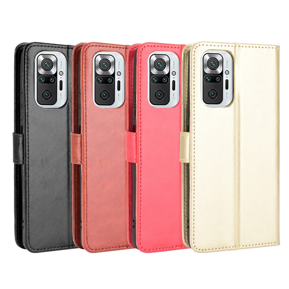 Crazy Horse Wallet Leather Stand Case for Xiaomi Redmi Note 10 Pro Max/Redmi Note 10 Pro - Black-8