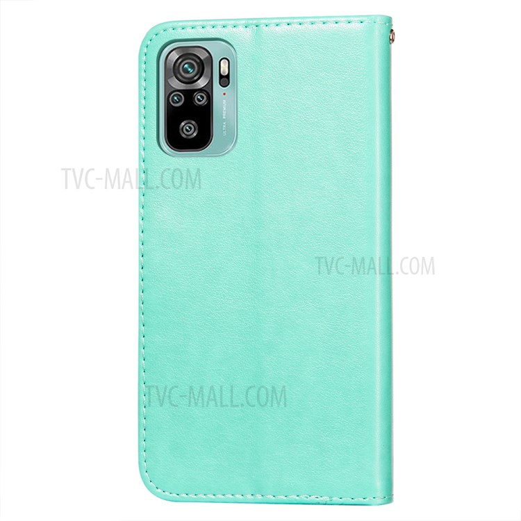 Imprint Mandala Flower Leather Wallet Shell for Xiaomi Redmi Note 10 4G/Redmi Note 10S - Green-3