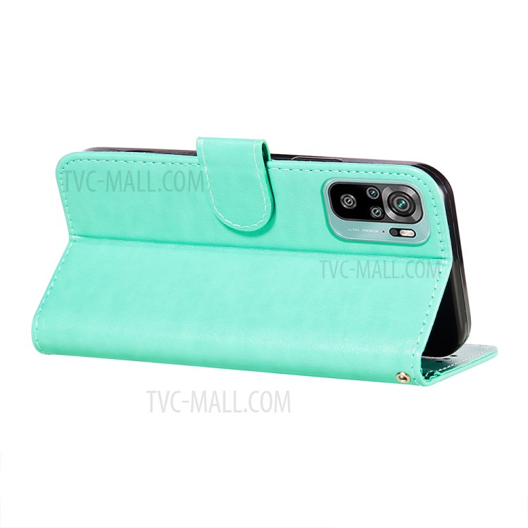 Imprint Mandala Flower Leather Wallet Shell for Xiaomi Redmi Note 10 4G/Redmi Note 10S - Green-7