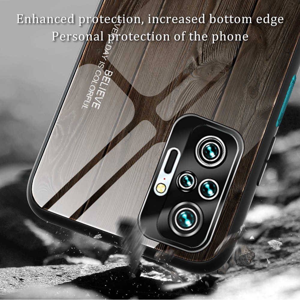 Wood Grain Pattern TPU+Tempered Glass Back Case for Xiaomi Redmi Note 10 Pro/Note 10 Pro Max - Black-5