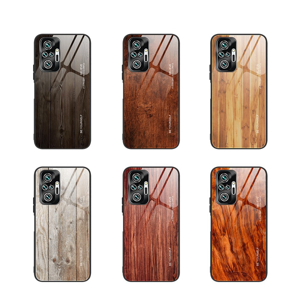 Modèle de Grain de Bois Tpu + Étui Arrière en Verre Trempé Pour Xiaomi Redmi Note 10 Pro / Note 10 Pro Max - le Noir