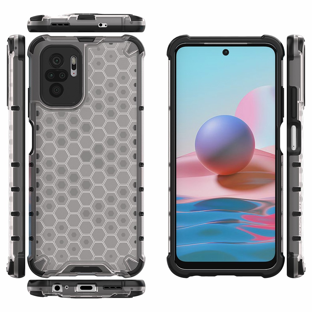 Honeycomb Pattern TPU + PC Hybrid Cover for Xiaomi Redmi Note 10 4G/Redmi Note 10S - Grey-2