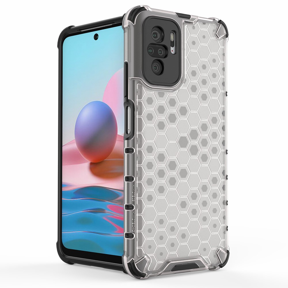 Padrão Honeycomb TPU + PC Tampa Híbrida Para Xiaomi Redmi Nota 10 4G/Redmi Nota 10s - Cinza