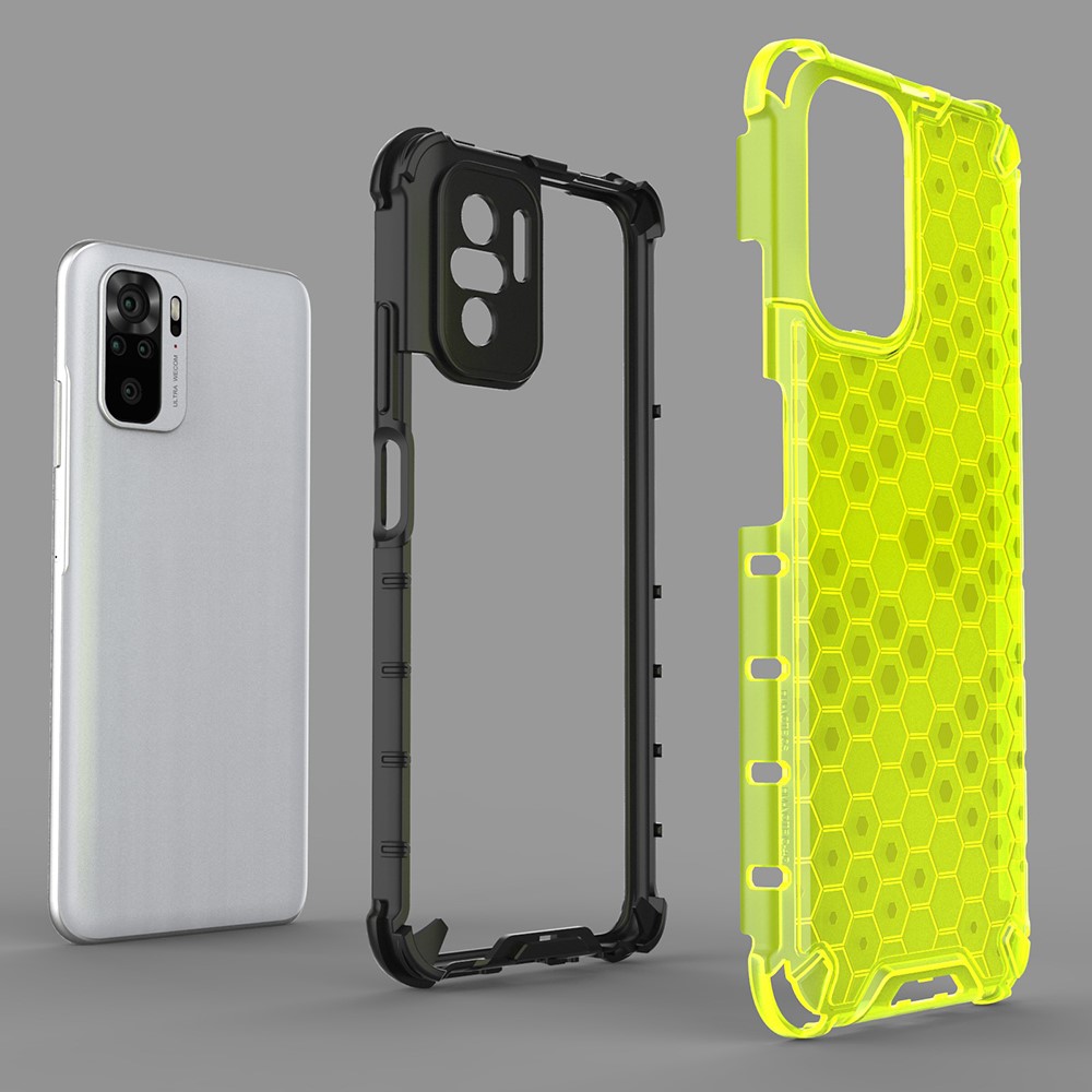 Padrão Honeycomb TPU + PC Tampa Híbrida Para Xiaomi Redmi Nota 10 4G/Redmi Nota 10s - Cinza