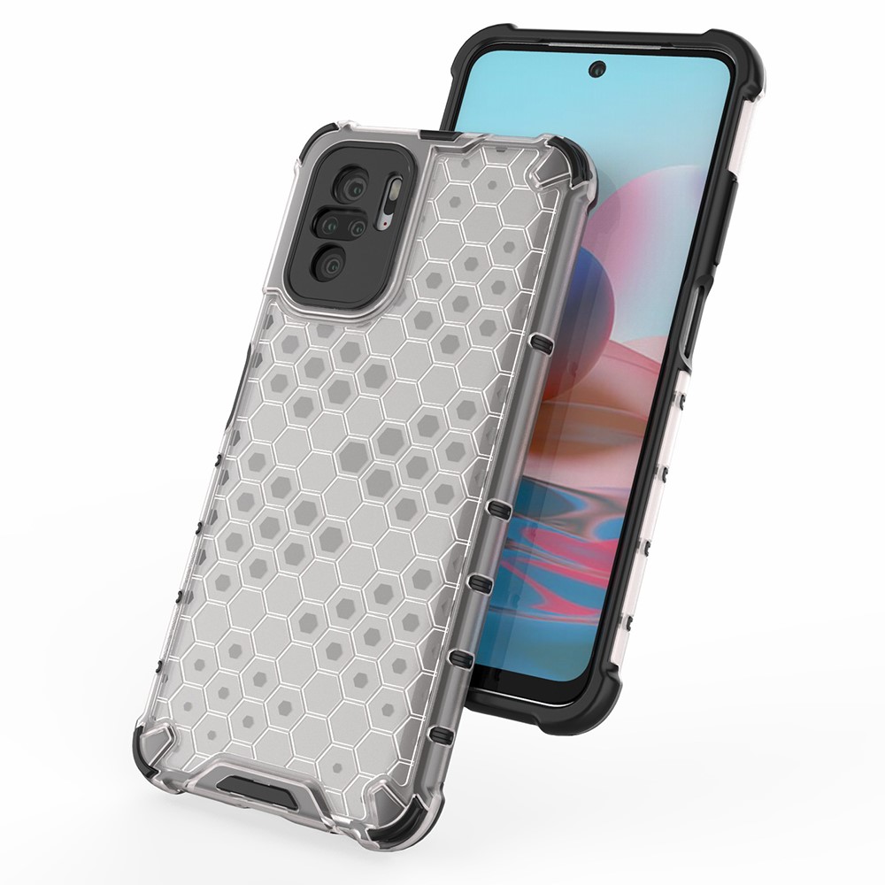 Padrão Honeycomb TPU + PC Tampa Híbrida Para Xiaomi Redmi Nota 10 4G/Redmi Nota 10s - Cinza