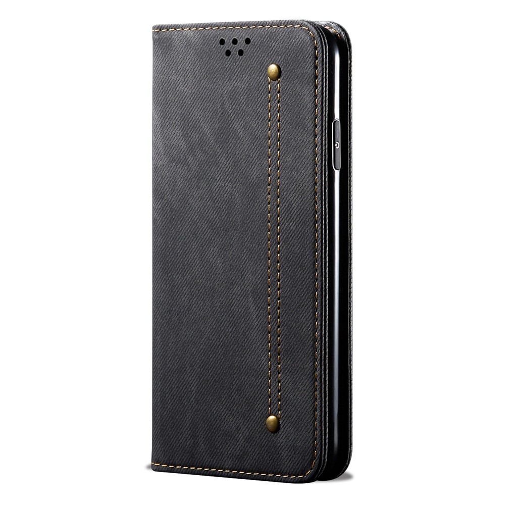 Vintage Style Wallet Stand Jeans Textura Textura de Cuero Cover Para Xiaomi Redmi Note 10 Pro / Nota 10 Pro (India) / Nota 10 Pro Max - Negro