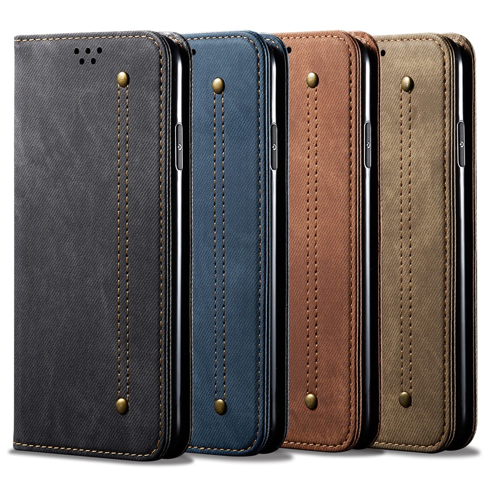 Vintage Style Wallet Stand Jeans Stoff Textur Leder Telefonabdeckung Für Xiaomi Redmi Note 10 Pro / Anmerkung 10 Pro (indien) / Anmerkung 10 Pro Max - Schwarz