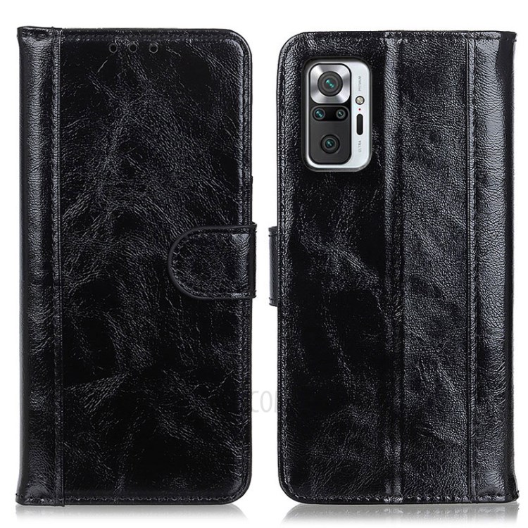 Crazy Horse Texture Leather Mobile Phone Case Shell for Xiaomi Redmi Note 10 Pro Max / Redmi Note 10 Pro - Black-1