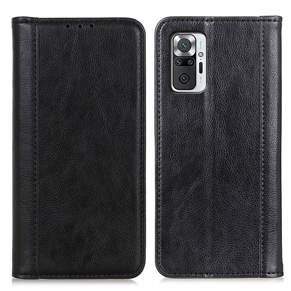 Auto-absorbed Litchi Texture Split Leather Wallet Shell for Xiaomi Redmi Note 10 Pro Max/Redmi Note 10 Pro - Black-1