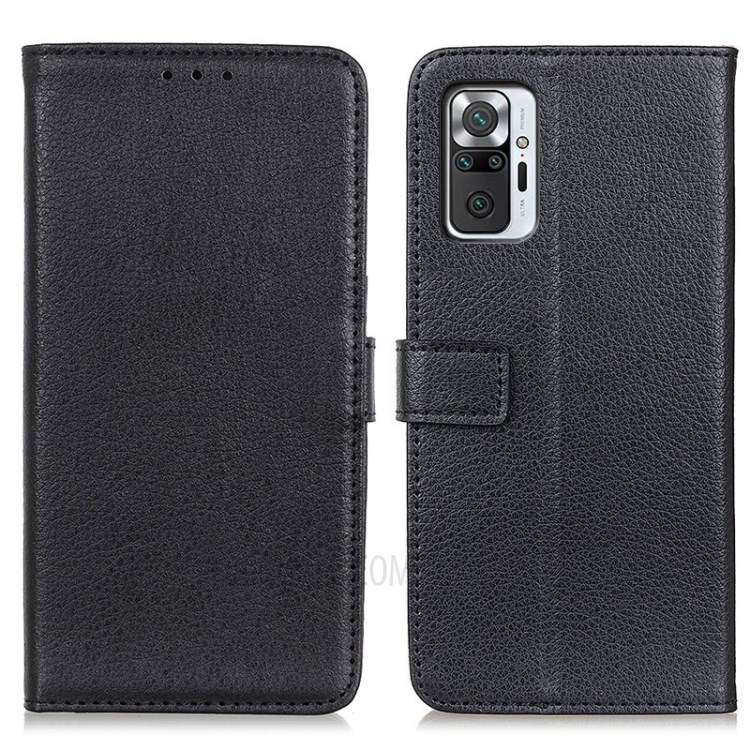 Litchi Skin Leather Wallet Stand Case for Xiaomi Redmi Note 10 Pro Max/Redmi Note 10 Pro - Black-1