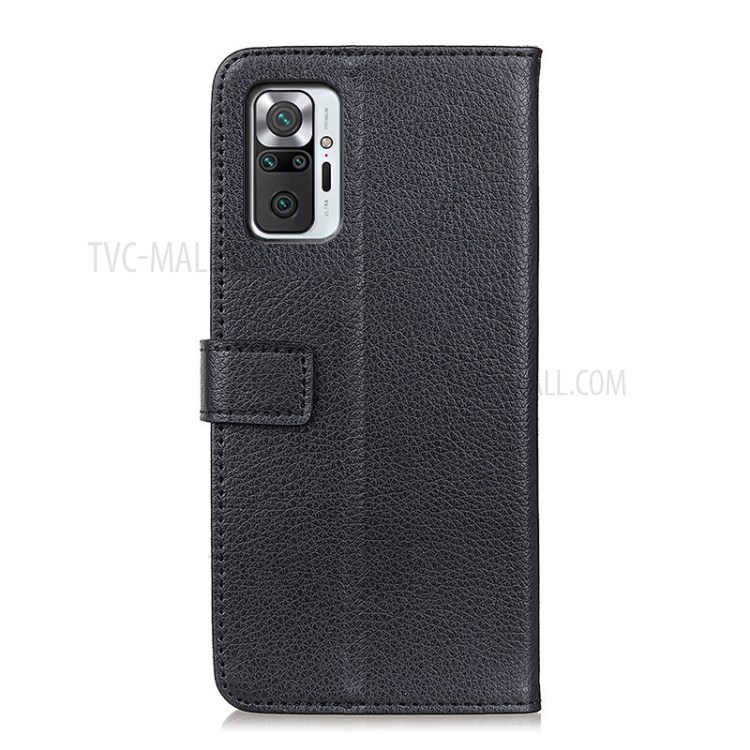 Litchi Skin Leather Wallet Stand Case for Xiaomi Redmi Note 10 Pro Max/Redmi Note 10 Pro - Black-2