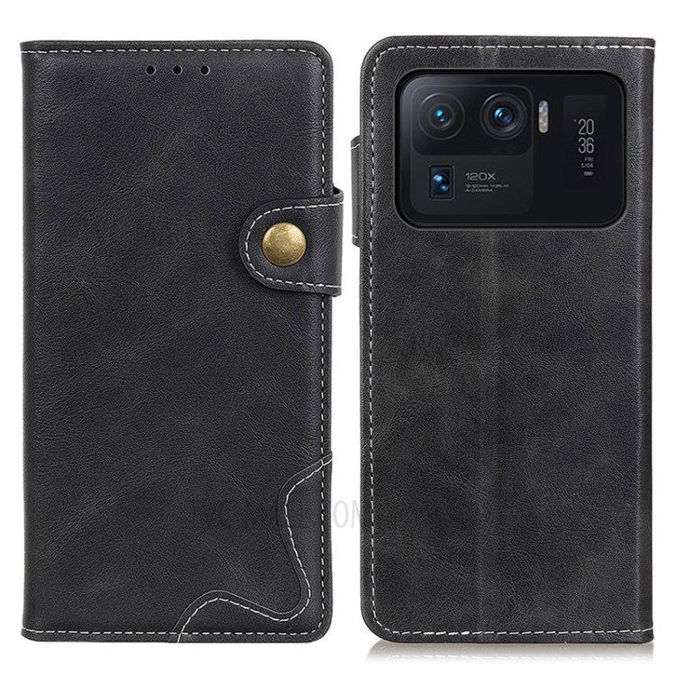 S-shape Textured Leather Wallet Case for Xiaomi Mi 11 Ultra - Black-1