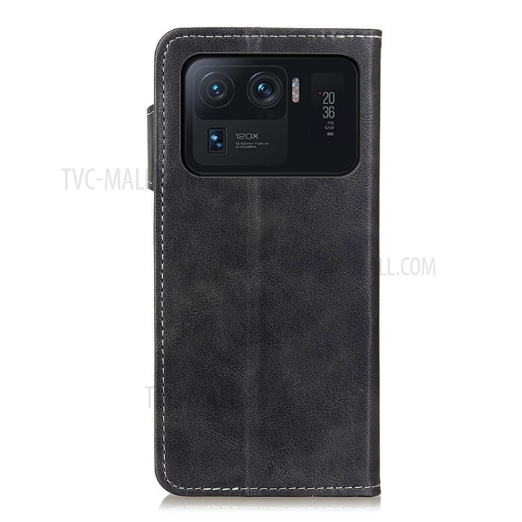 S-shape Textured Leather Wallet Case for Xiaomi Mi 11 Ultra - Black-2