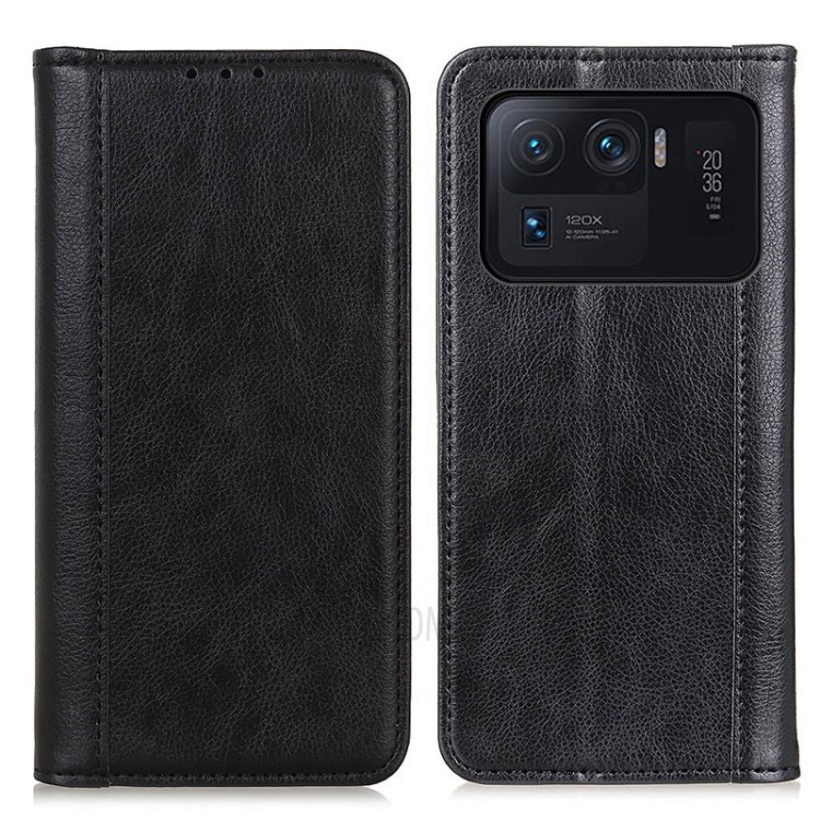 Auto-absorbed Litchi Texture Split Leather Wallet Case Shell for Xiaomi Mi 11 Ultra - Black-1