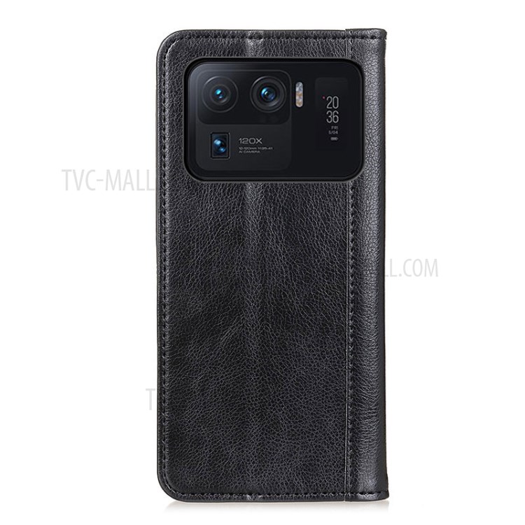 Auto-absorbed Litchi Texture Split Leather Wallet Case Shell for Xiaomi Mi 11 Ultra - Black-2