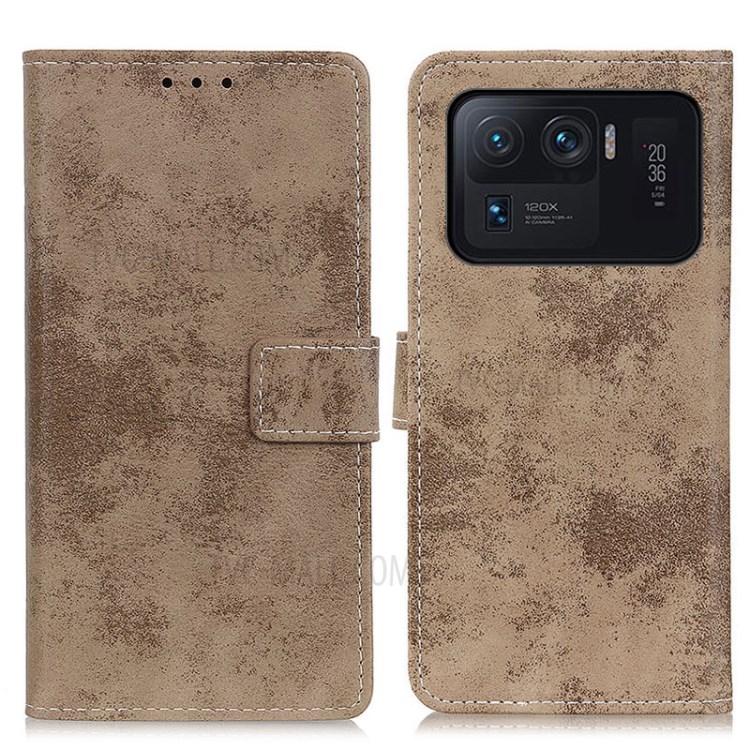 Vintage Style Leather Wallet Case Cover for Xiaomi Mi 11 Ultra - Khaki-1