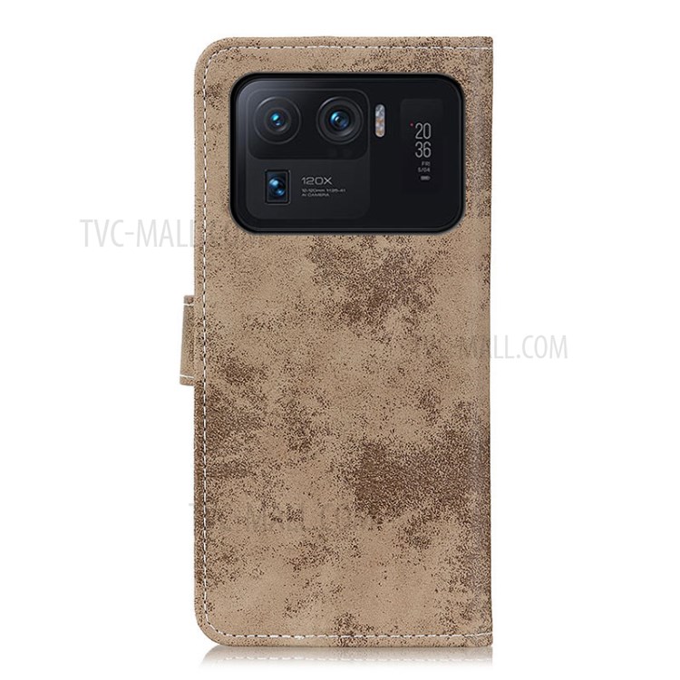 Vintage Style Leather Wallet Case Cover for Xiaomi Mi 11 Ultra - Khaki-2