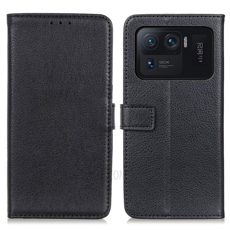 Litchi Skin Leather Wallet Stand Case for Xiaomi Mi 11 Ultra - Black-1