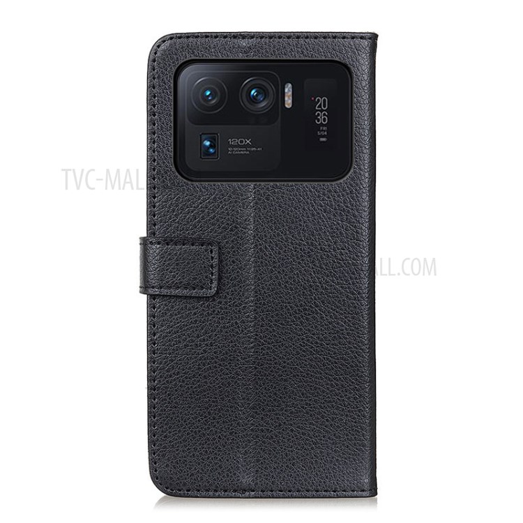 Litchi Skin Leather Wallet Stand Case for Xiaomi Mi 11 Ultra - Black-2