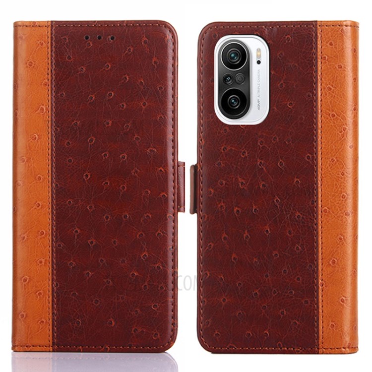 Wallet Stand Ostrich Texture Leather Case for Xiaomi Redmi K40/K40 Pro/Poco F3/Mi 11i - Brown-1