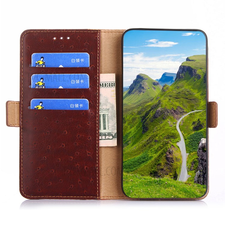 Wallet Stand Ostrich Texture Leather Case for Xiaomi Redmi K40/K40 Pro/Poco F3/Mi 11i - Brown-5