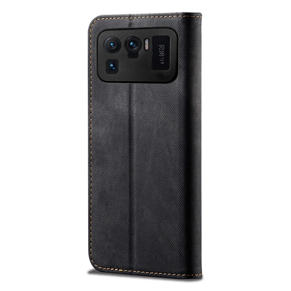 Retro Style Jeans Cloth Leather Wallet Stand Case for Xiaomi Mi 11 Ultra - Black-3