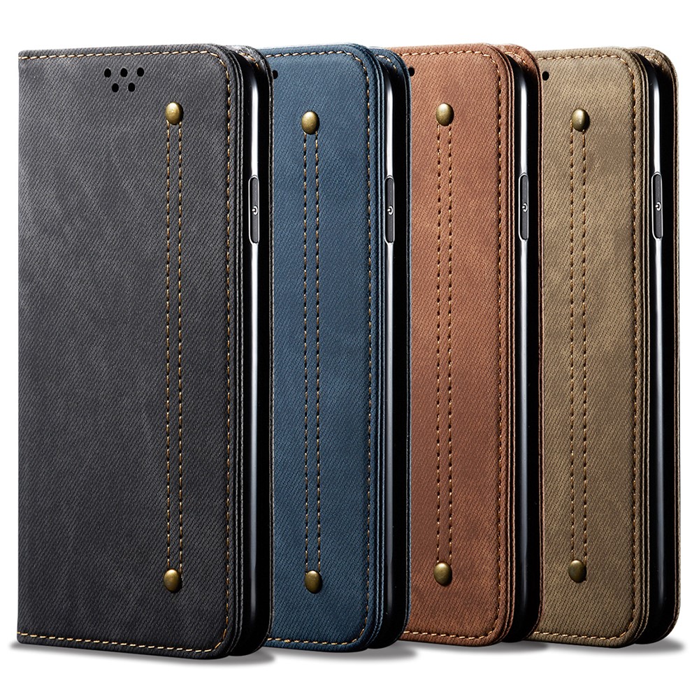 Retro Style Jeans Cloth Leather Wallet Stand Case for Xiaomi Mi 11 Ultra - Black-8