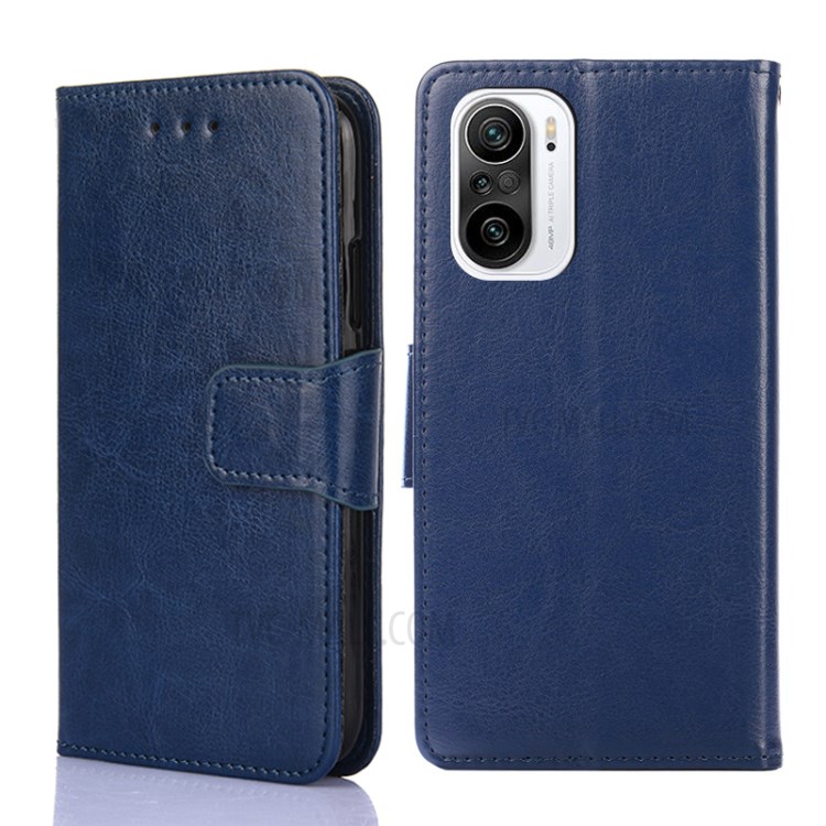 Crazy Horse Texture PU Leather Wallet Case Stand for Xiaomi Redmi K40 Pro/ K40/ Poco F3/ Mi 11i - Dark Blue-1