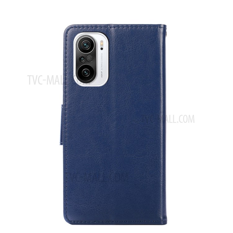 Crazy Horse Texture PU Leather Wallet Case Stand for Xiaomi Redmi K40 Pro/ K40/ Poco F3/ Mi 11i - Dark Blue-6