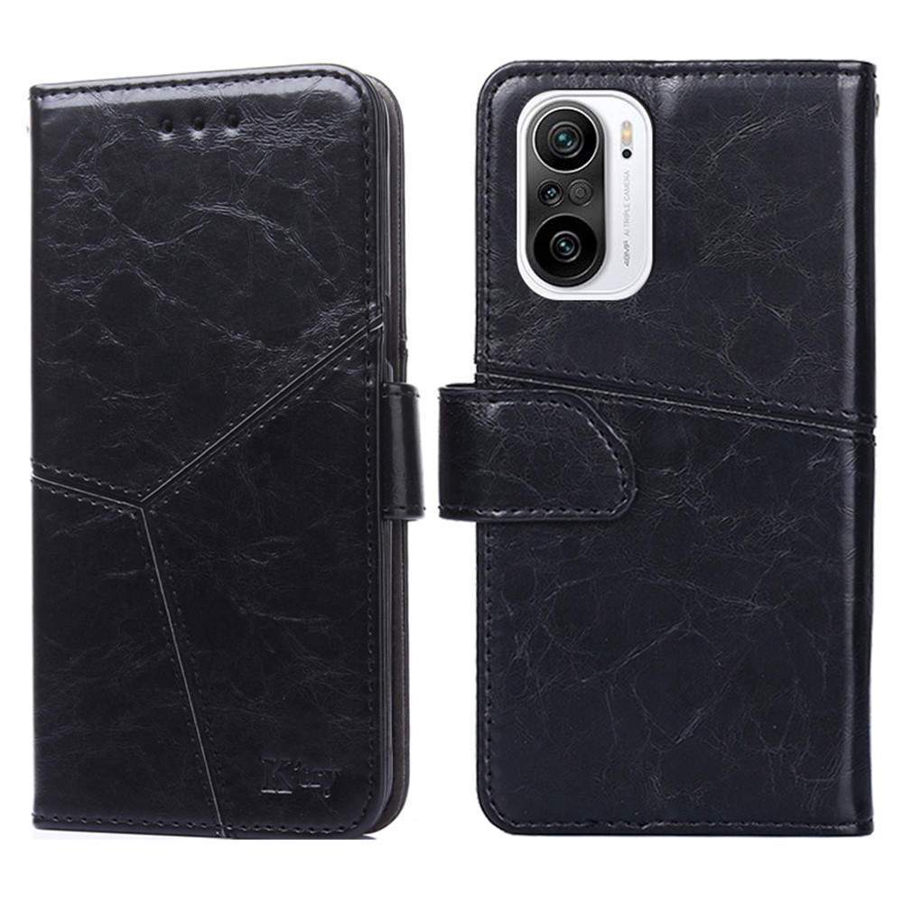 Splicing Geometric Pattern Wallet Leather Cover for Xiaomi Redmi K40 Pro/ K40/ Poco F3/ Mi 11i - Black-1