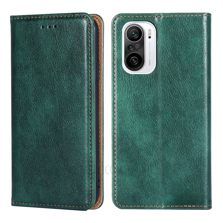 Auto-Absorbed Leather Phone Stand Case for Xiaomi Redmi K40 Pro / Redmi K40 / Poco F3 / Mi 11i - Green-1