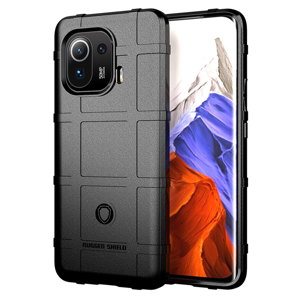 Shock-proof Rugged Square Grid TPU Phone Flexible Case for Xiaomi Mi 11 Pro - Black-1