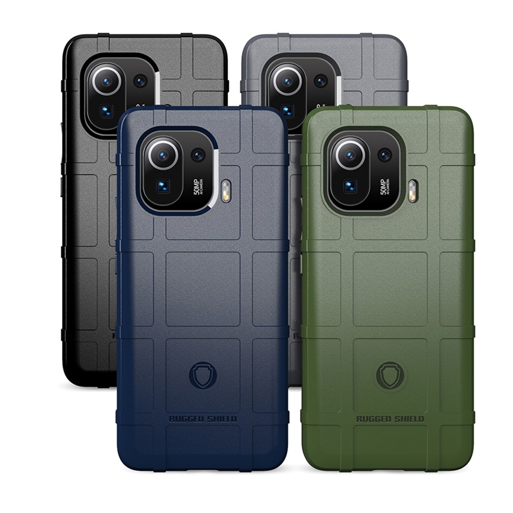 Shock-proof Rugged Square Grid TPU Phone Flexible Case for Xiaomi Mi 11 Pro - Black-3