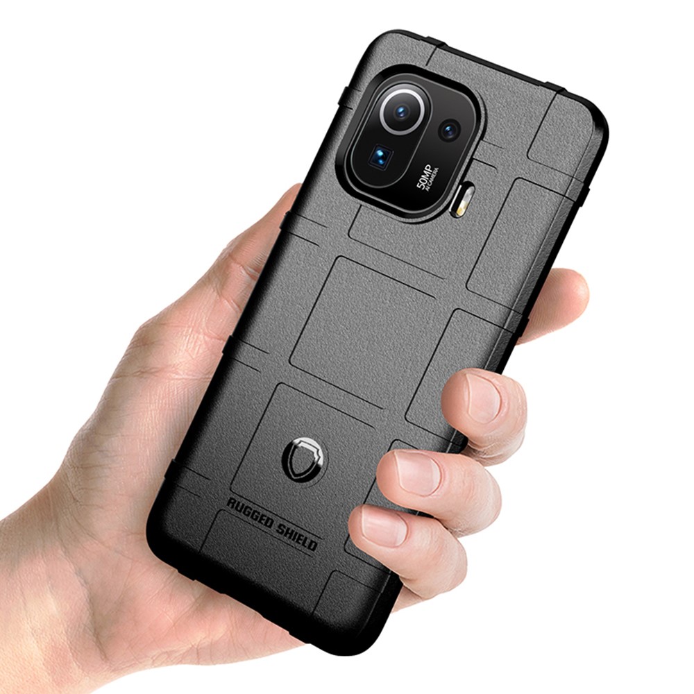 Shock-proof Rugged Square Grid TPU Phone Flexible Case for Xiaomi Mi 11 Pro - Black-6
