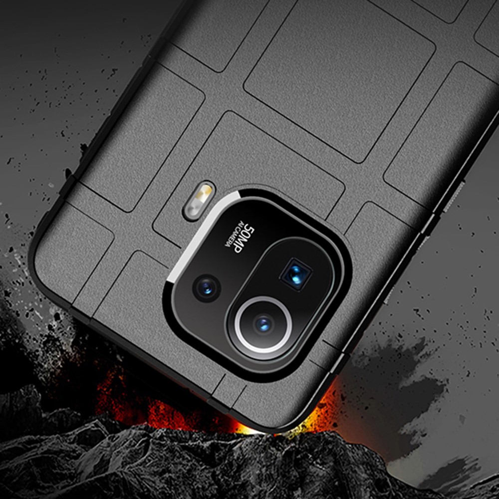 Shock-proof Rugged Square Grid TPU Phone Flexible Case for Xiaomi Mi 11 Pro - Black-8
