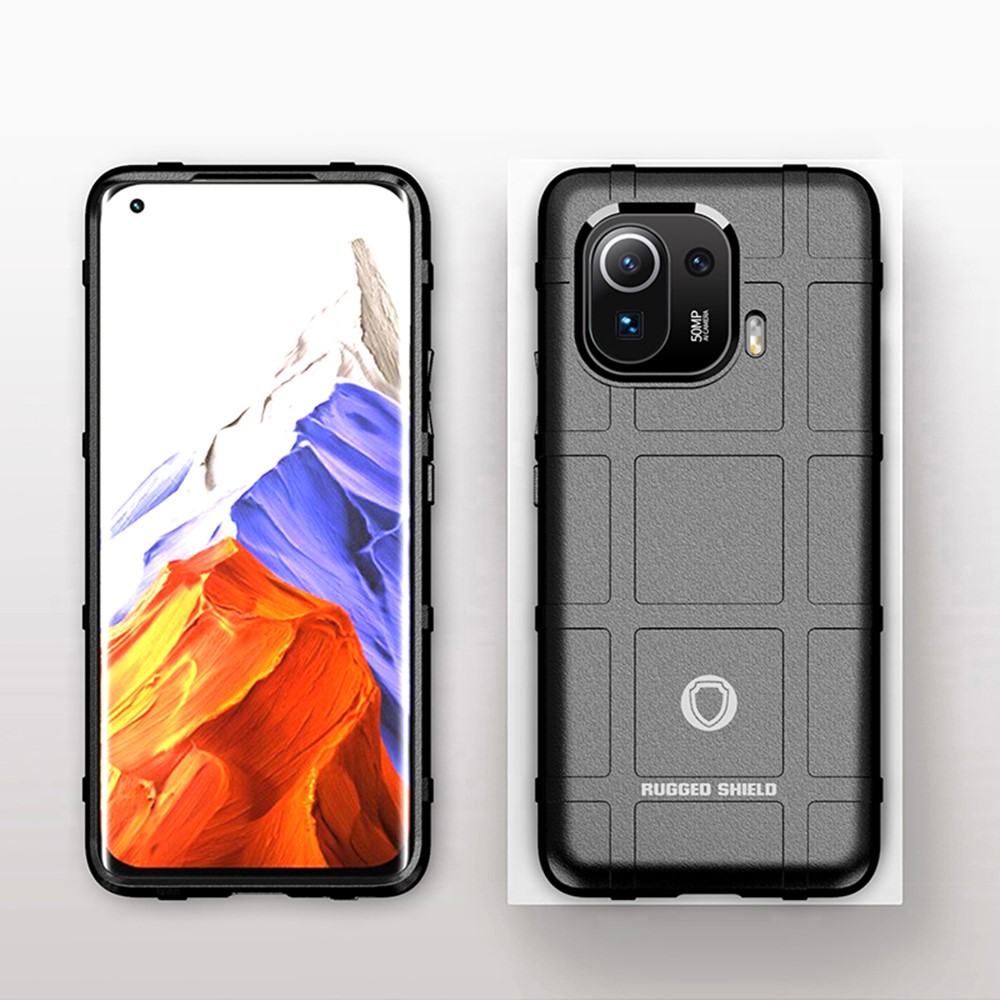 Shock-proof Rugged Square Grid TPU Phone Flexible Case for Xiaomi Mi 11 Pro - Black-9
