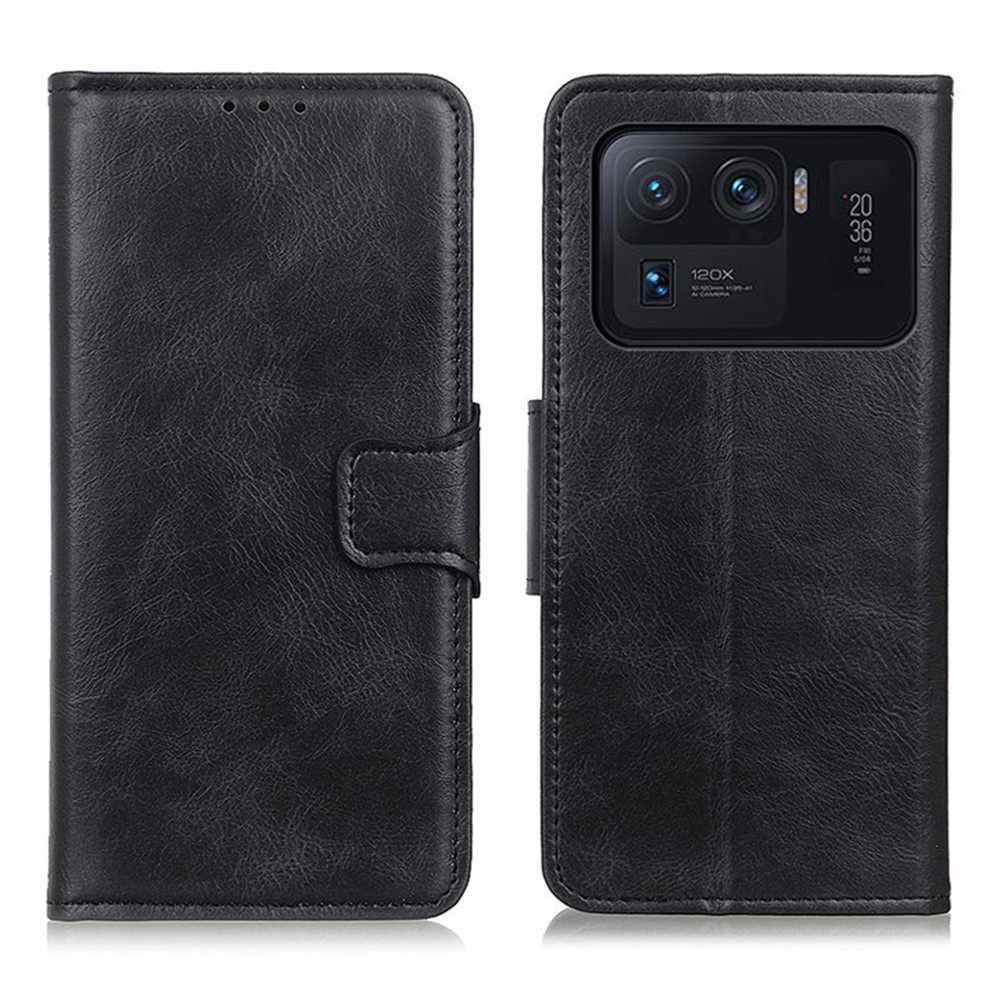 Crazy Horse PU Leather Wallet Stand Protector Cover for Xiaomi Mi 11 Ultra - Black-1