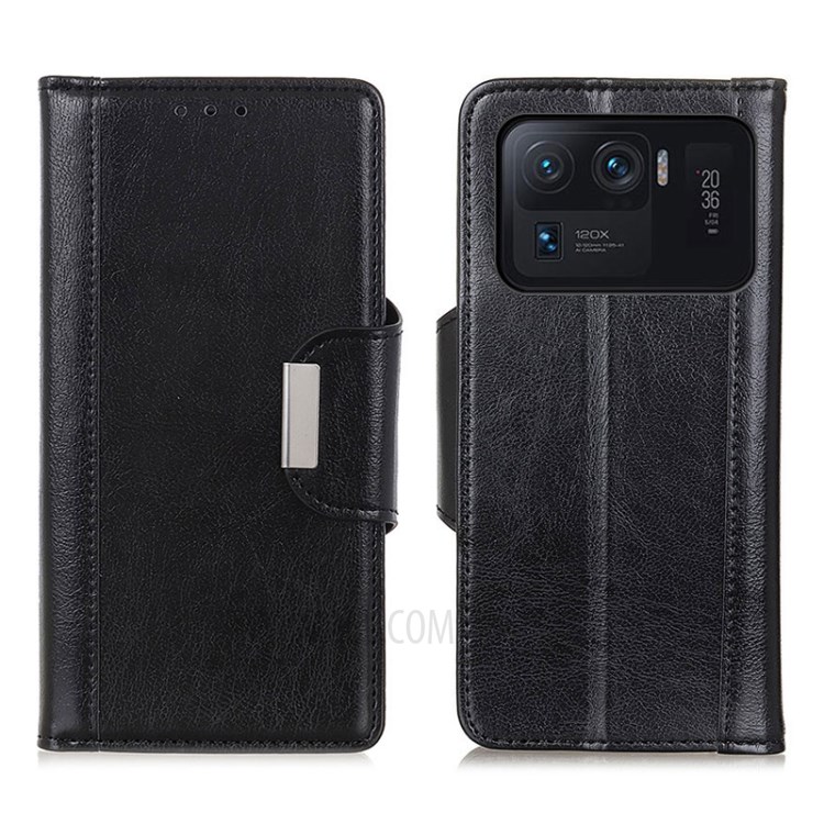 Glossy PU Leather Wallet Case for Xiaomi Mi 11 Ultra - Black-1