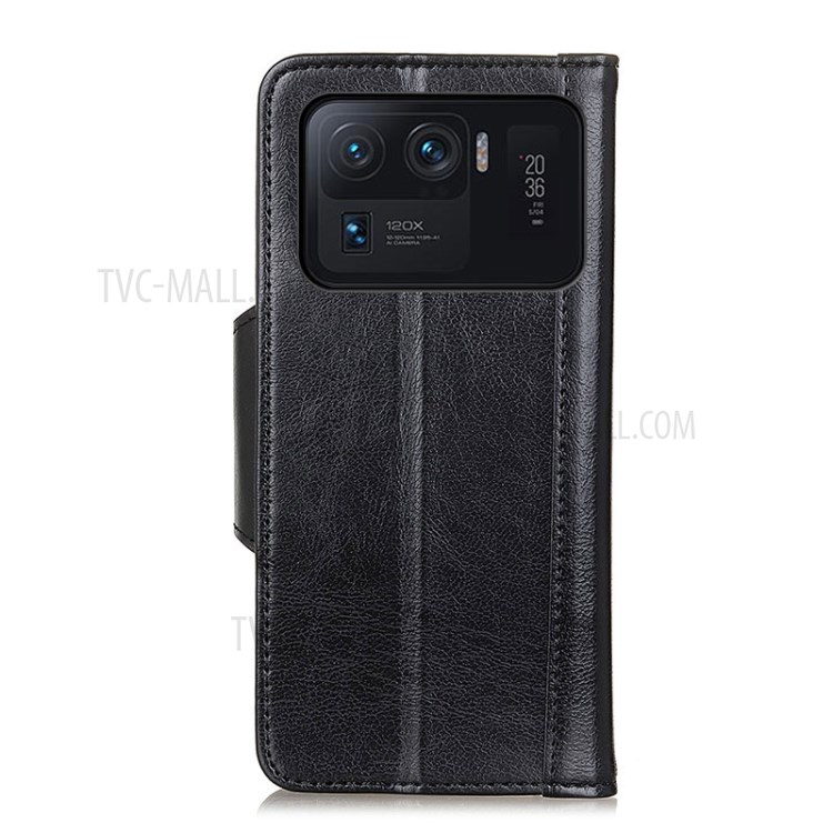 Glossy PU Leather Wallet Case for Xiaomi Mi 11 Ultra - Black-3